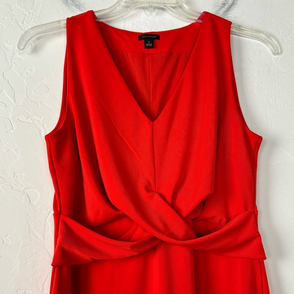 Ann Taylor Dress Solid Orange Bold Vibrant‎ Lined Cross Wrap Waist Career Knit - Picture 4 of 7